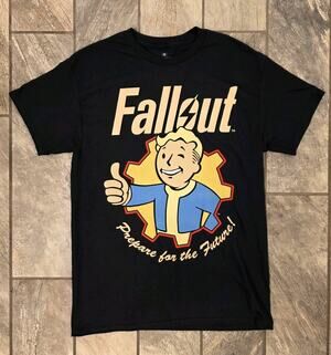 Fallout Mens Medium T Shirt Black Vault Boy Power Future Graphic Tee Gaming